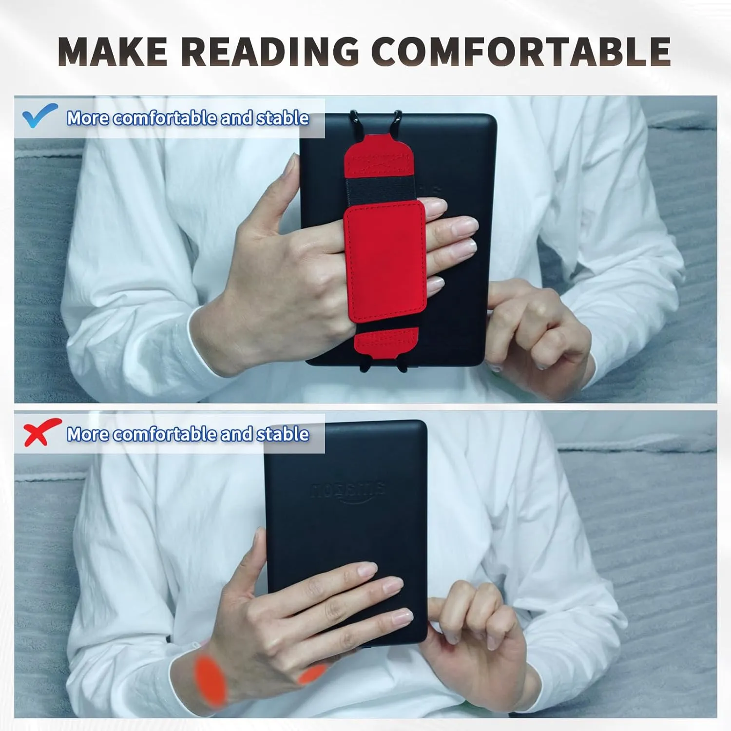 Secure Hand Strap for 6-8" Kindle and Tablets, Handle Grip for Tablet eReaders Fire Tablet - Kindle/Kobo/Voyaga/Lenovo/Sony Kindle E-Book Tablet(Red)