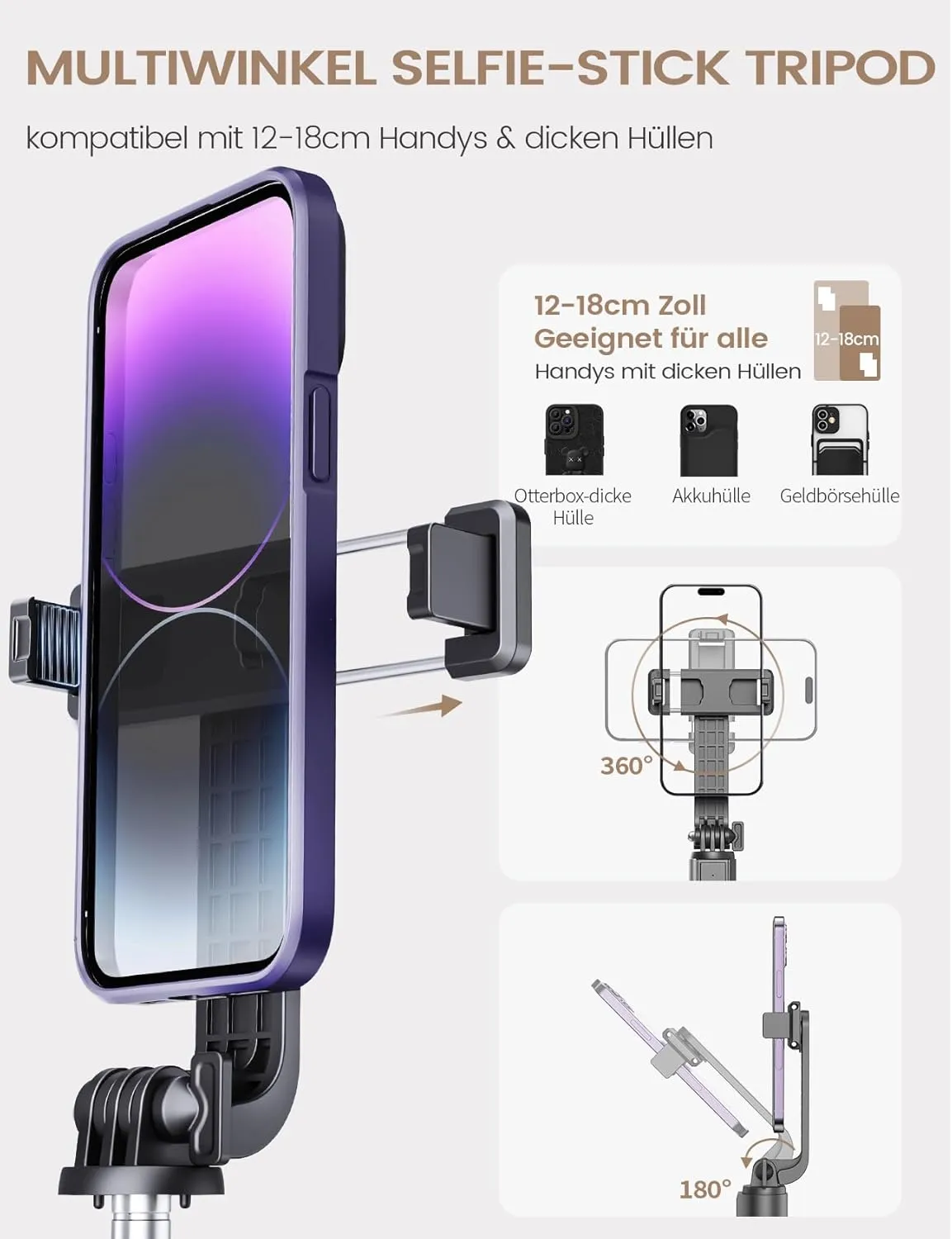 Selfie Stick Tripod with Remote, Extendable 360 Rotatable Selfie Stick, 41.7" Phone Tripod Stand for Cell Phone Filming Compatible with iPhone Samsung Android Smartphone Gopro