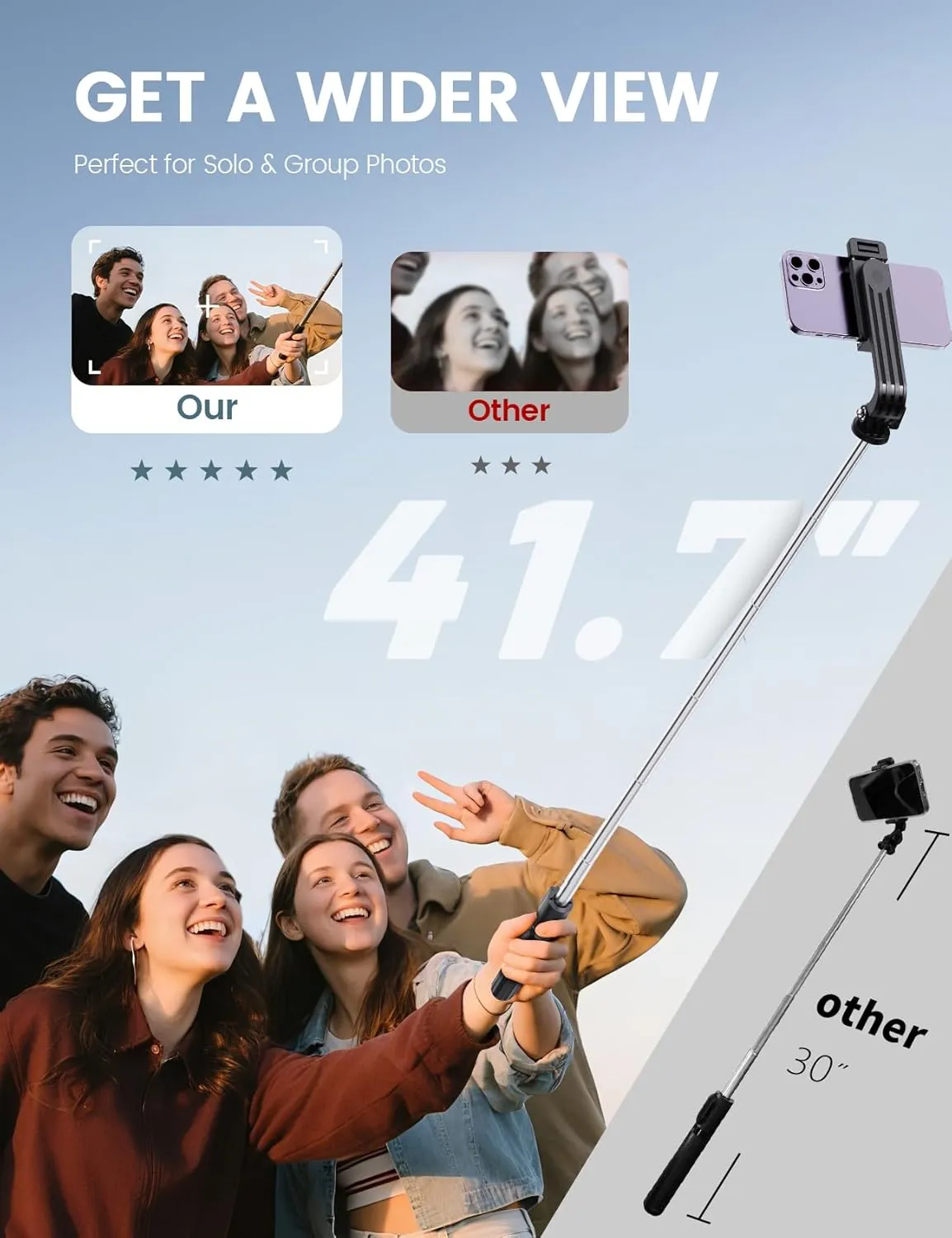 Selfie Stick Tripod with Remote, Extendable 360 Rotatable Selfie Stick, 41.7" Phone Tripod Stand for Cell Phone Filming Compatible with iPhone Samsung Android Smartphone Gopro