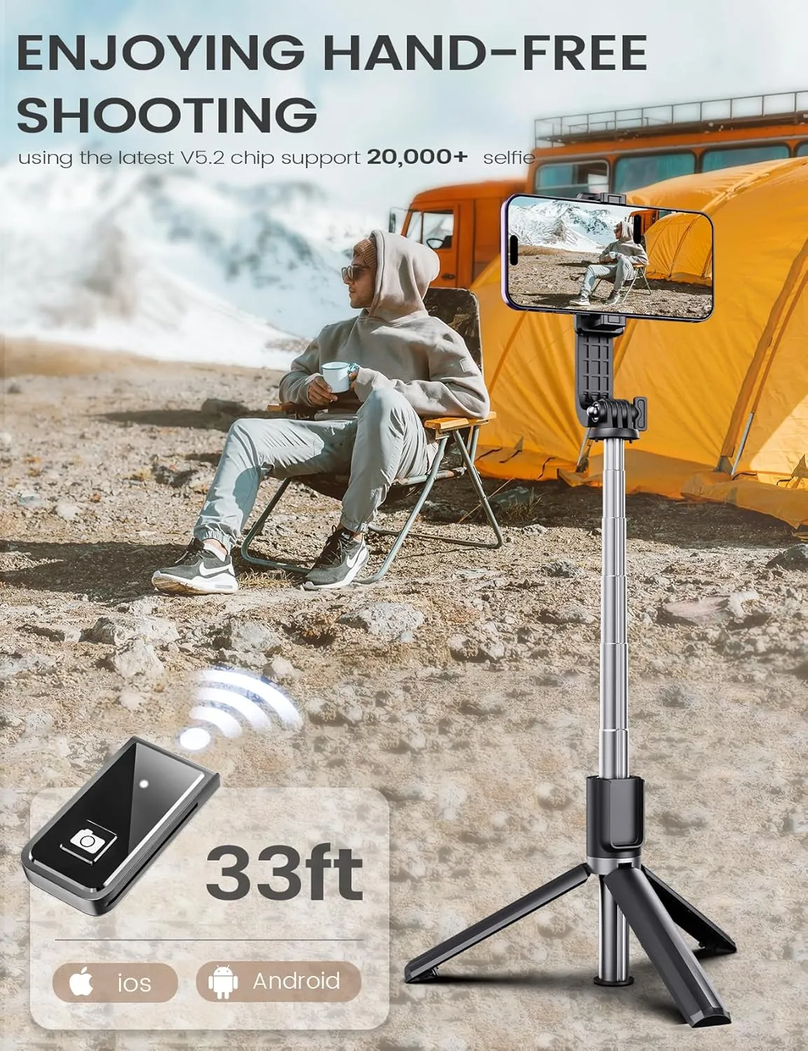 Selfie Stick Tripod with Remote, Extendable 360 Rotatable Selfie Stick, 41.7" Phone Tripod Stand for Cell Phone Filming Compatible with iPhone Samsung Android Smartphone Gopro