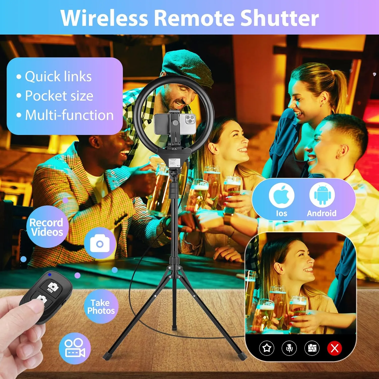 Sensyne 14'' Selfie Ring Light with 62'' Tripod Stand and Phone Holder, LED Selfie Circle Light for Live Stream/Recording/Photography/YouTube/TikTok