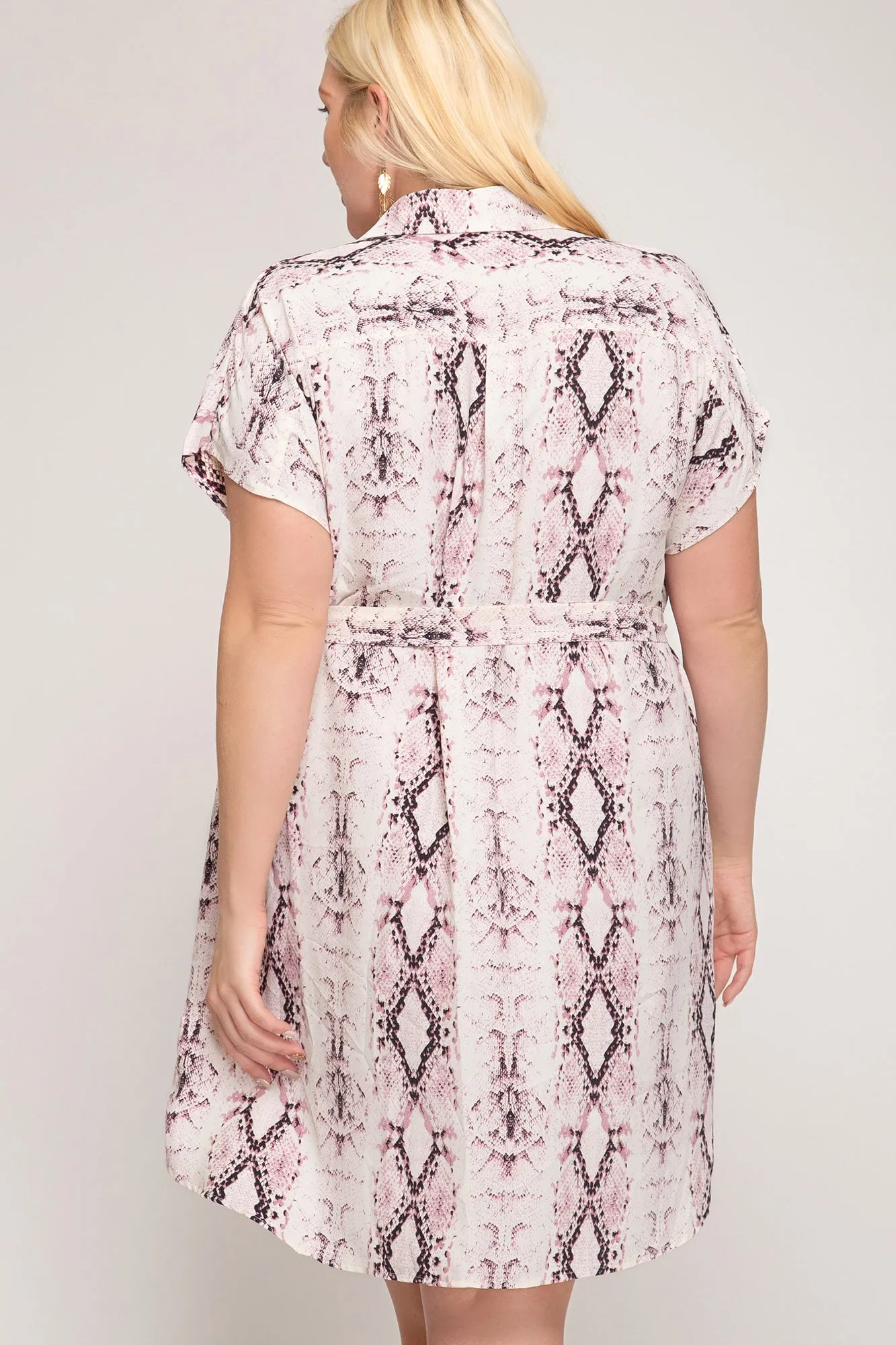 She And Sky Pink Snakeskin Button Down Plus Dress