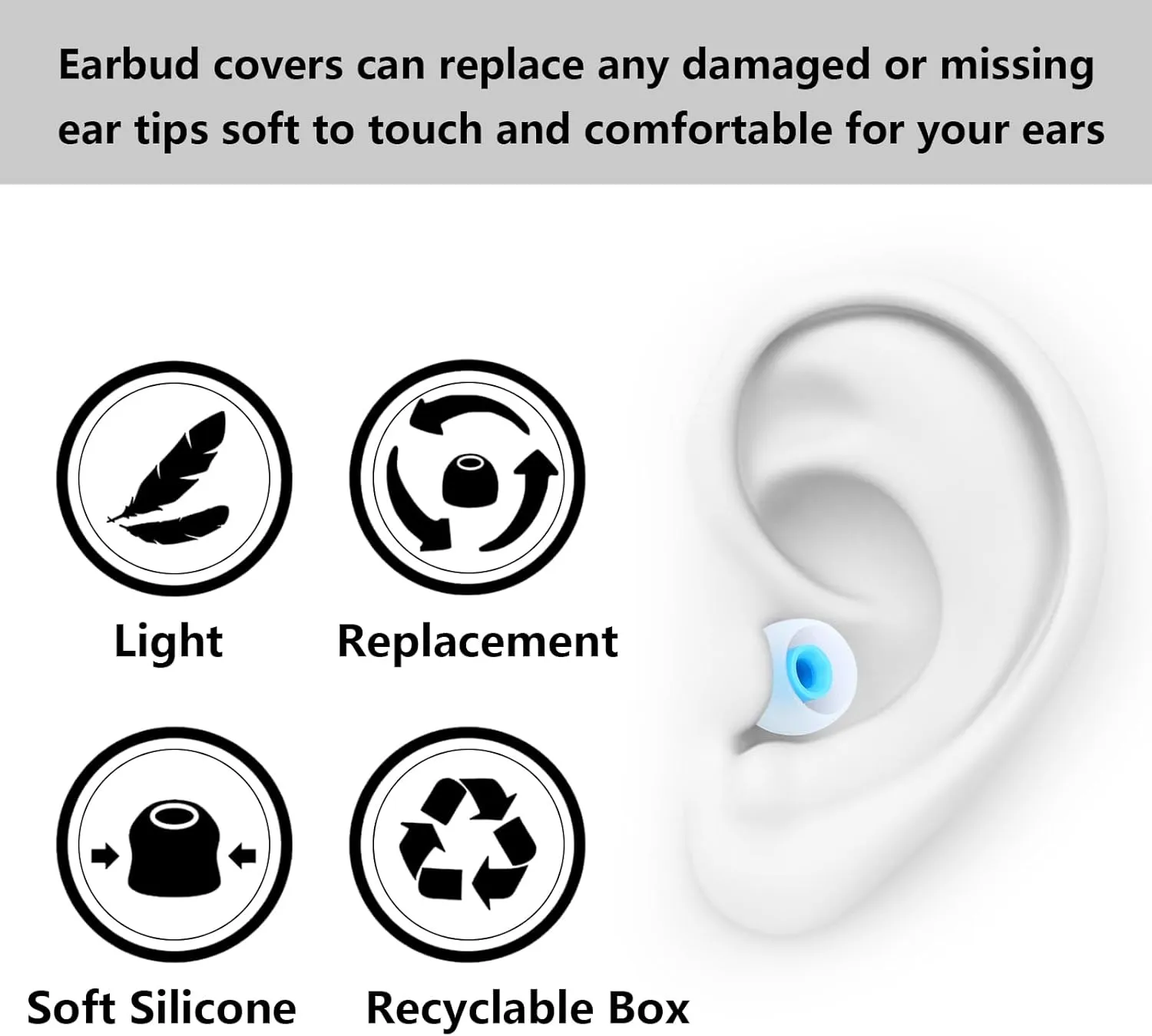 Silicone Replacement Earbud Tips Earbud Covers Ear Tips Fit for in-Ear Headphones (Inner Hole 3.8mm -5.1mm) Earbud Replacement Tips 9 Pairs