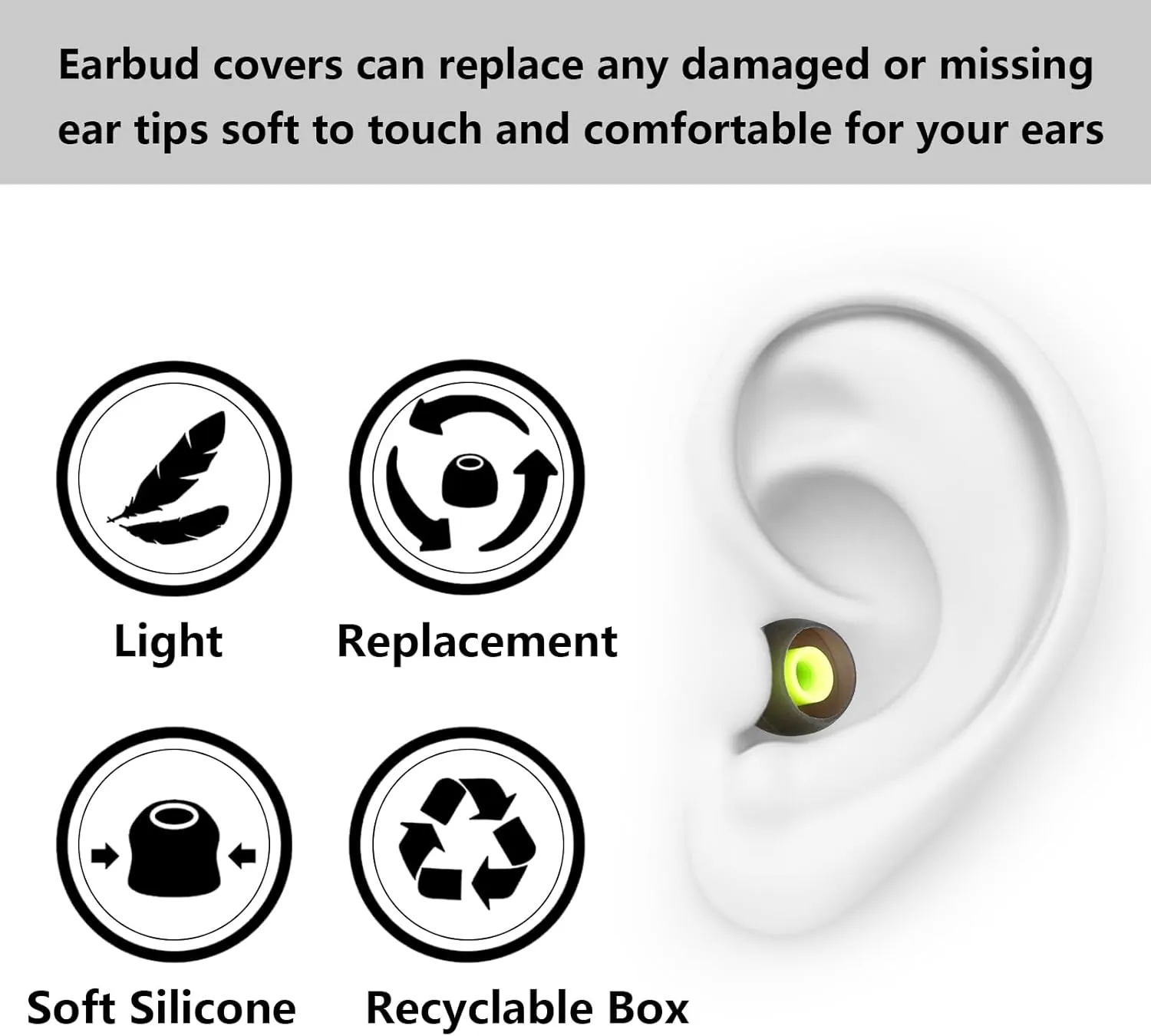 Silicone Replacement Earbud Tips Earbud Covers Fit for in-Ear Headphones (Inner Hole 3.8mm -5.1mm) Earbud Replacement Tips Earbud Rubber Tips 9 Pairs S/M/L