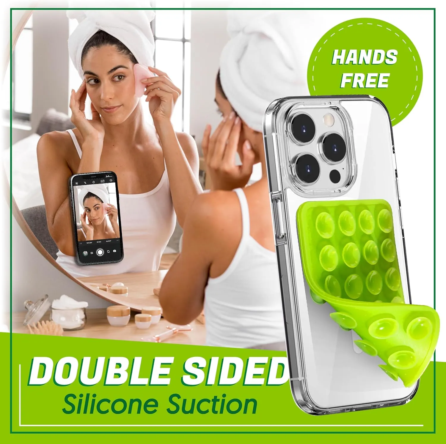 Silicone Suction Phone Case Mount  Sticky Grip Holder for Selfies & Videos, iPhone & Android Compatible, Durable, Hands-Free Suction, Adhesive Silicone Phone Suction Mount - Green