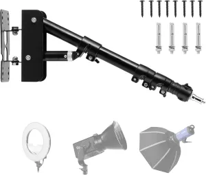 SITTO Ring Light Wall Mount 43inch/110cm, Triangle Boom Arm for Barbershop, Beauty Salon, Live Streaming, Tattoo, Photography Studio, Support 180 Rotation