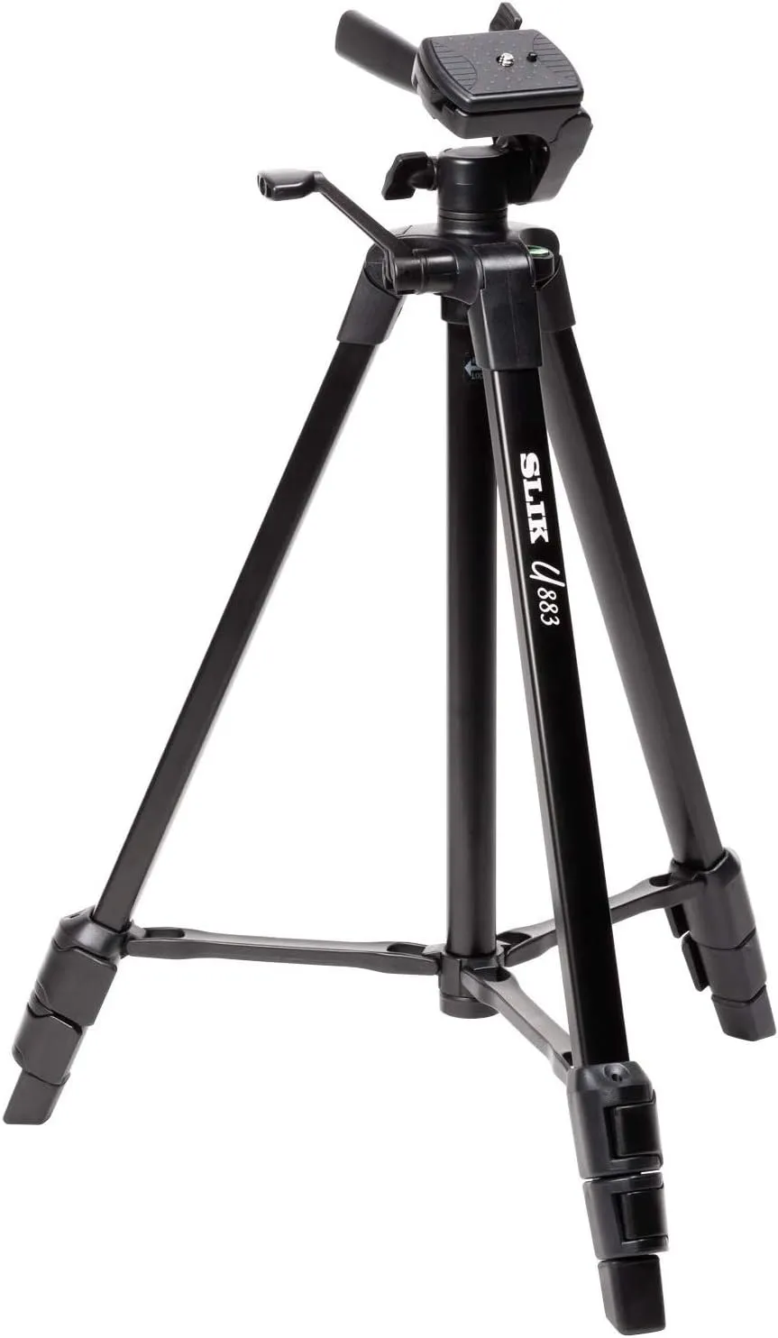 SLIK U883 3-Stage Compact Lightweight Folding Aluminum Travel Portable DSLR/SLR Video/Camera Tripod with 3-Way Pan Head for Canon Nikon Sony Cameras with Carry Case - Black (612-686)