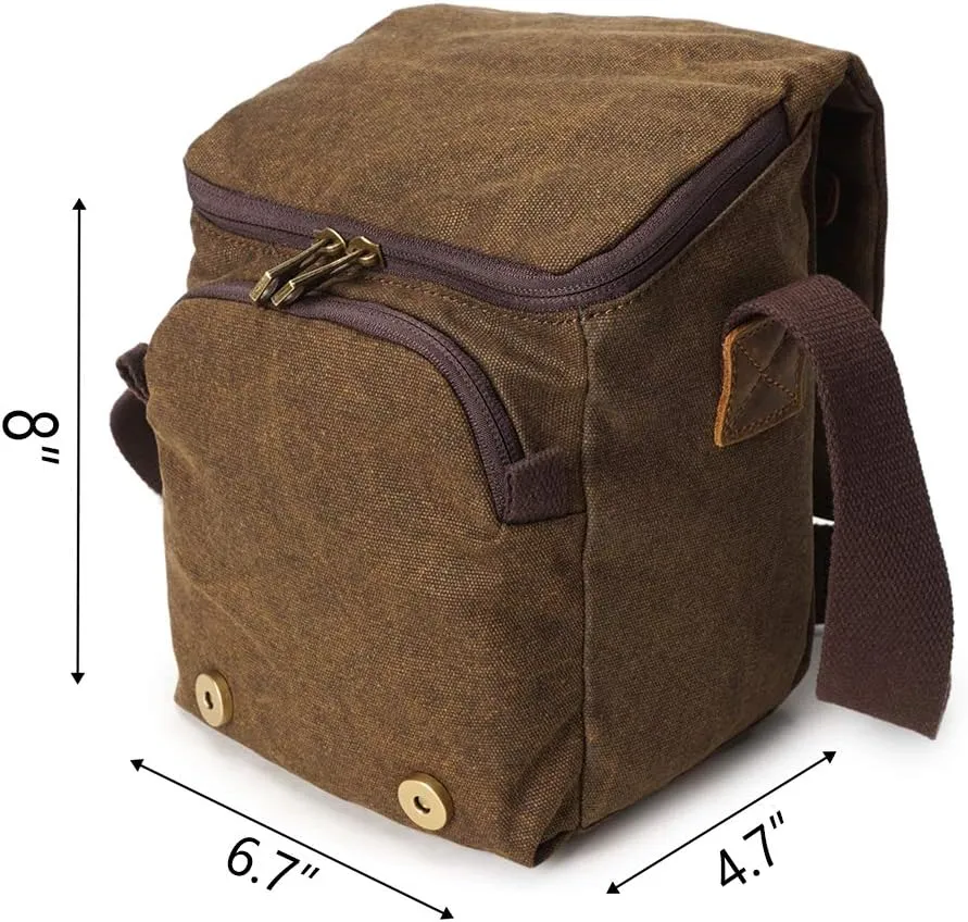 Small Camera Bag/Case, Vintage Canvase Leather Trim DSLR SLR Camera Shoulder Messenger Sling Bag