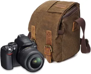 Small Camera Bag/Case, Vintage Canvase Leather Trim DSLR SLR Camera Shoulder Messenger Sling Bag