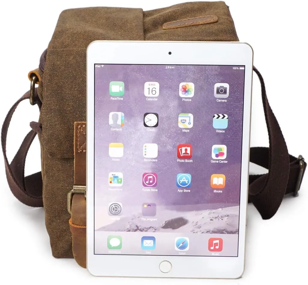 Small Camera Bag/Case, Vintage Canvase Leather Trim DSLR SLR Camera Shoulder Messenger Sling Bag