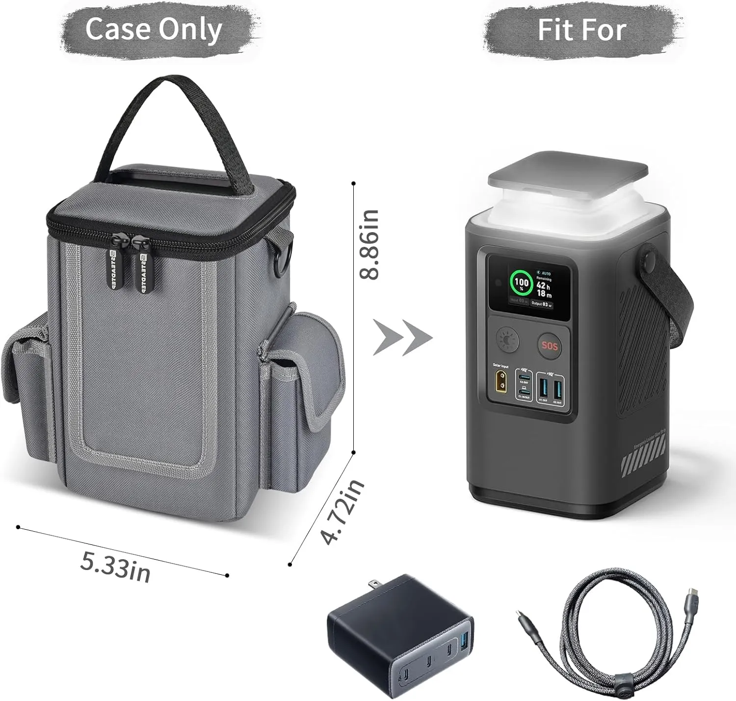 Soft Bag Compatible with Anker Power Bank, 60,000mAh PowerCore Reserve 192Wh, Charge Power Bank Storage Case Cover with Two Pockets for Battery USB Cables and Accessories (Box Only) (Grey)