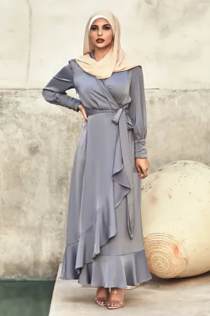 Solid Color Irregular Ruffle Tie Long Dress