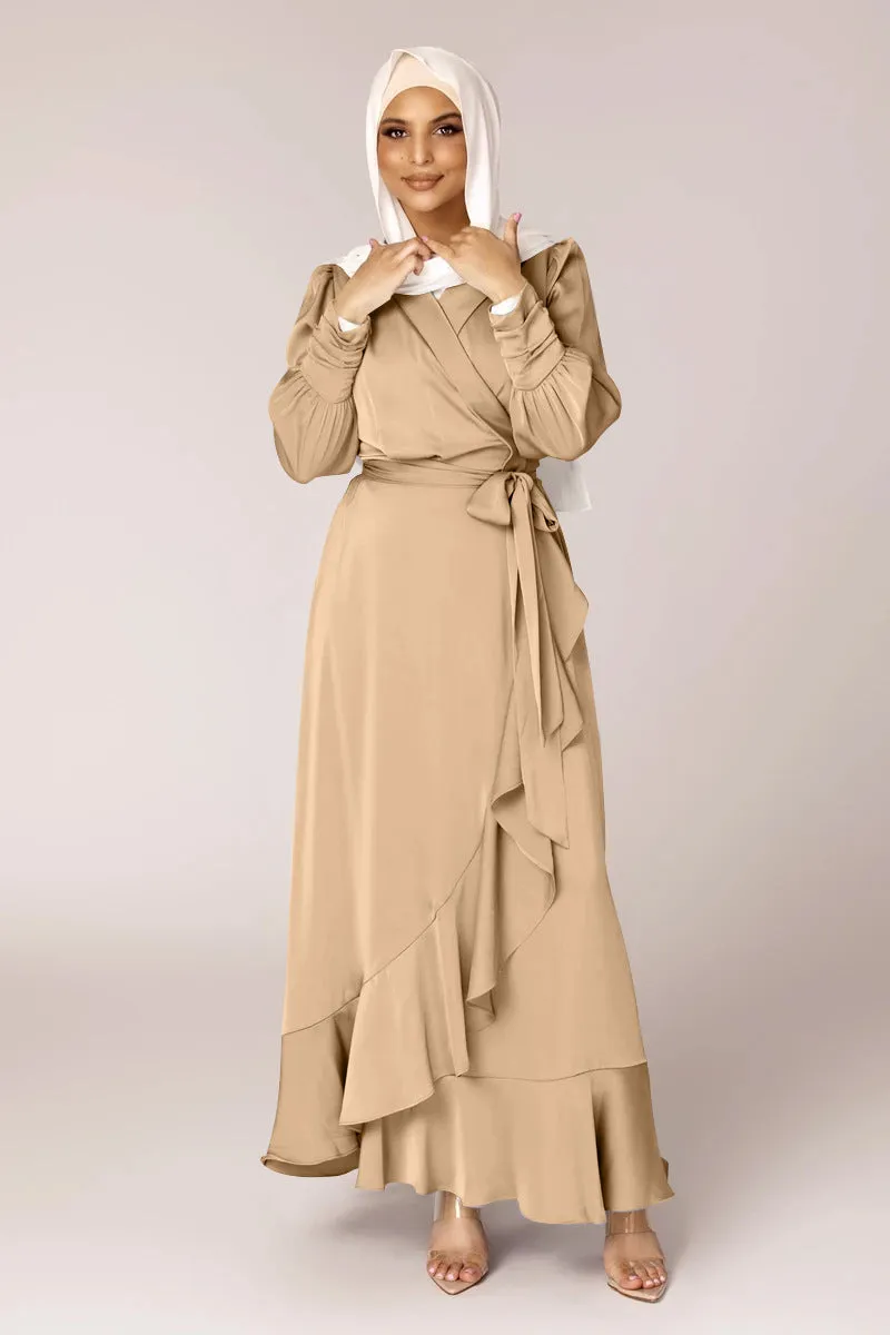 Solid Color Irregular Ruffle Tie Long Dress