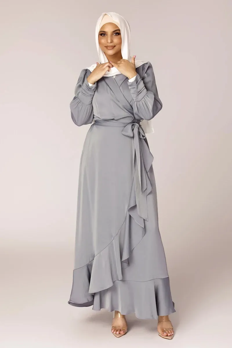 Solid Color Irregular Ruffle Tie Long Dress