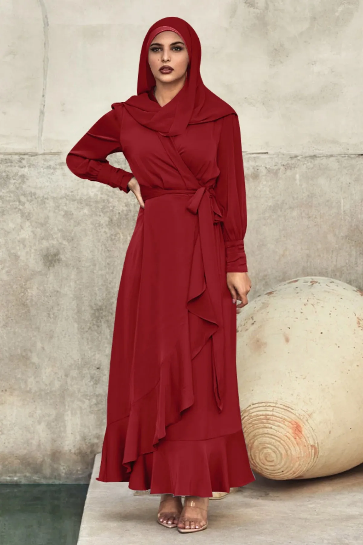 Solid Color Irregular Ruffle Tie Long Dress