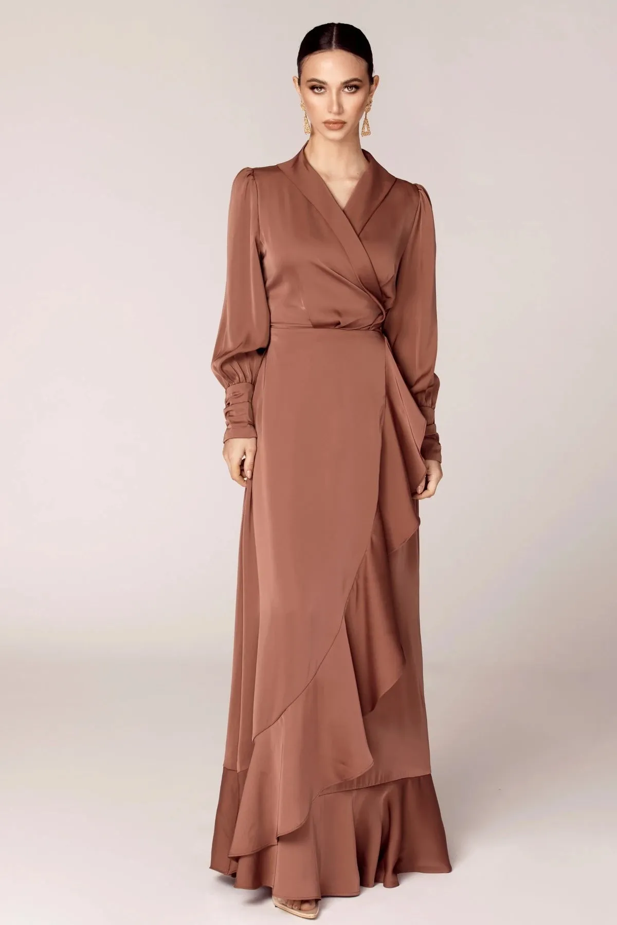 Solid Color Irregular Ruffle Tie Long Dress