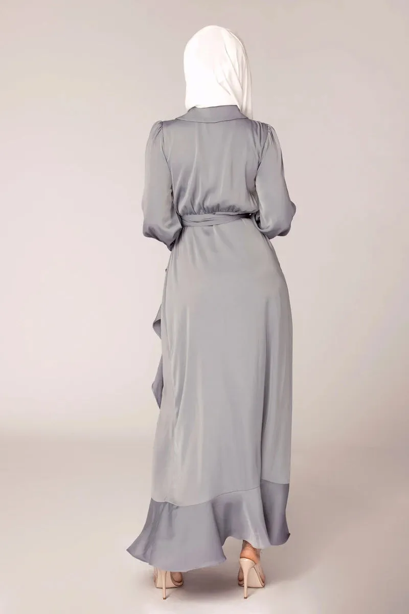 Solid Color Irregular Ruffle Tie Long Dress