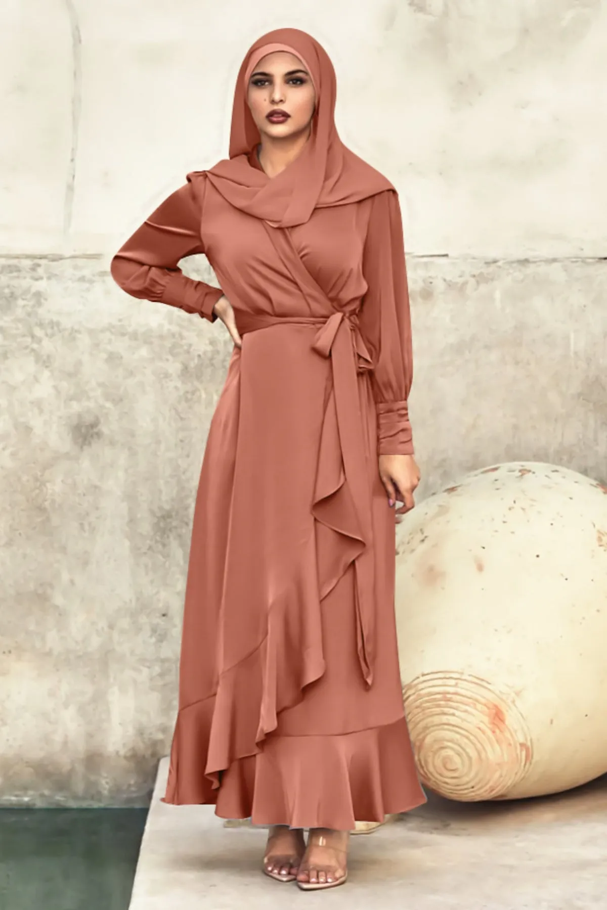 Solid Color Irregular Ruffle Tie Long Dress