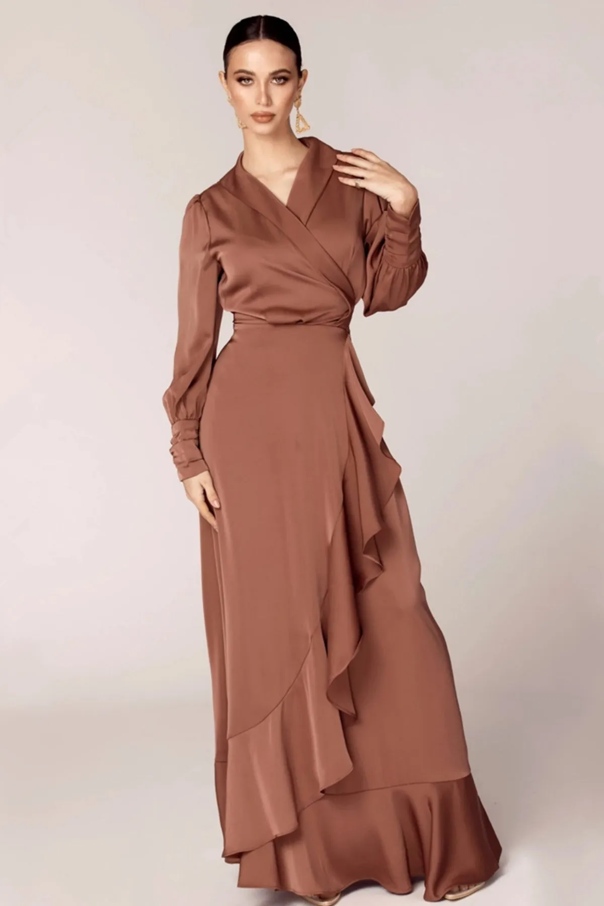 Solid Color Irregular Ruffle Tie Long Dress