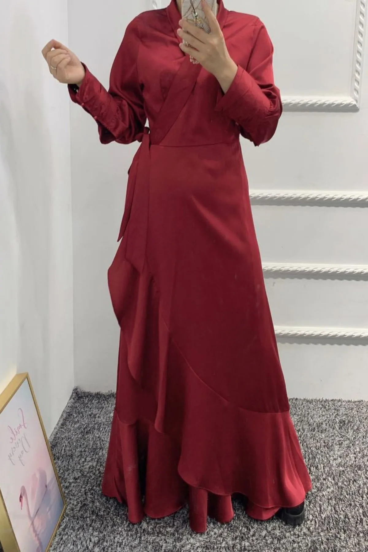 Solid Color Irregular Ruffle Tie Long Dress