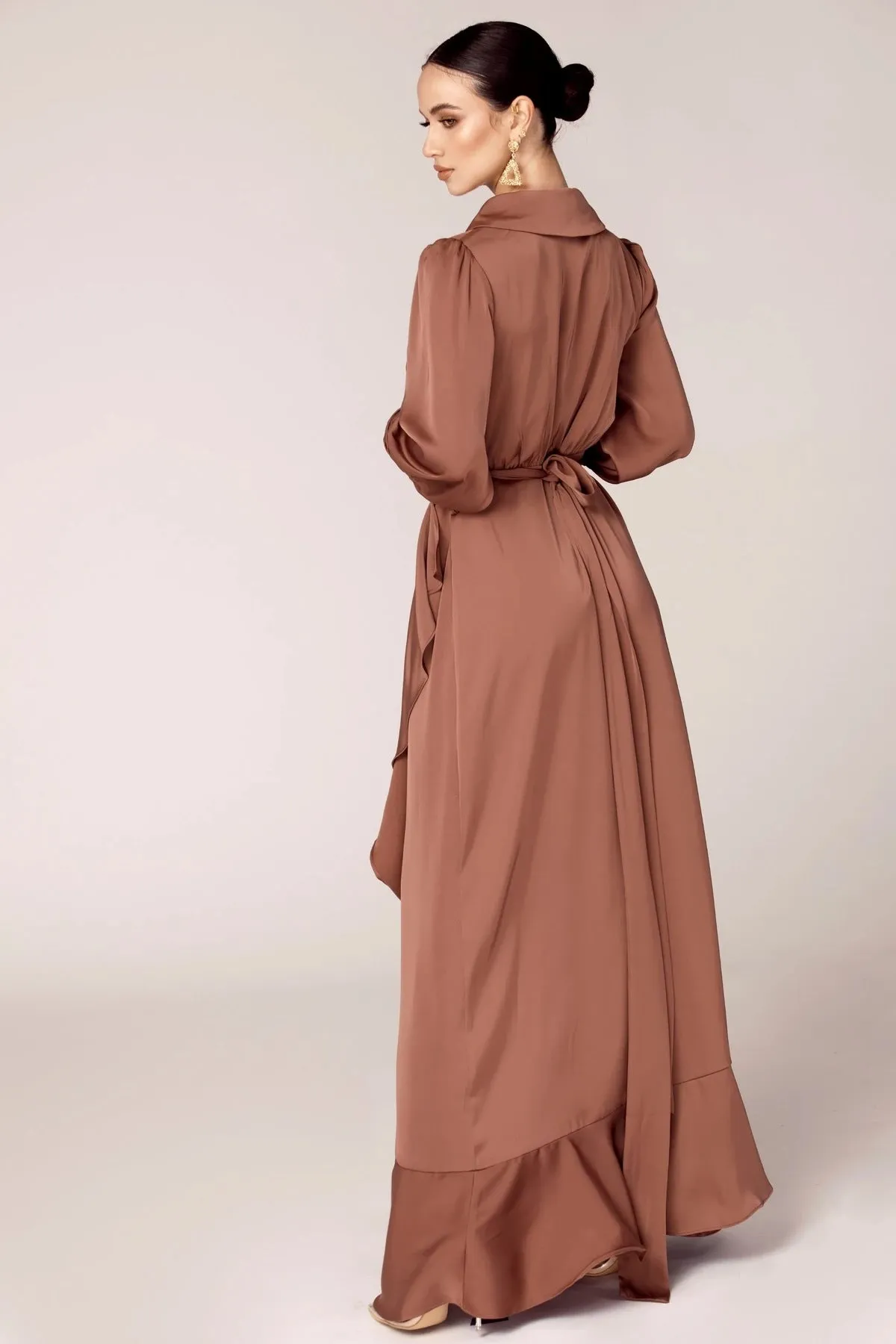 Solid Color Irregular Ruffle Tie Long Dress