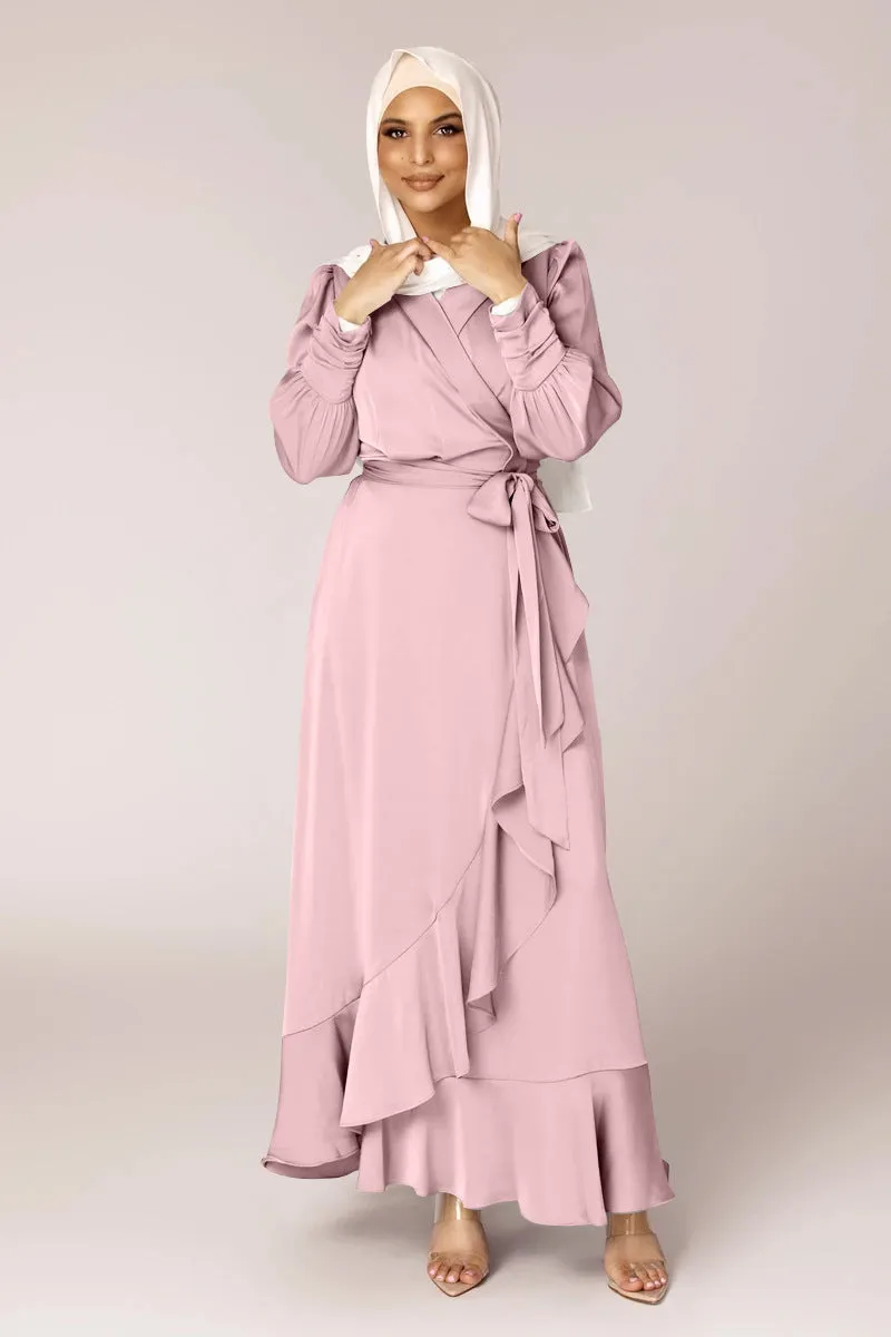 Solid Color Irregular Ruffle Tie Long Dress