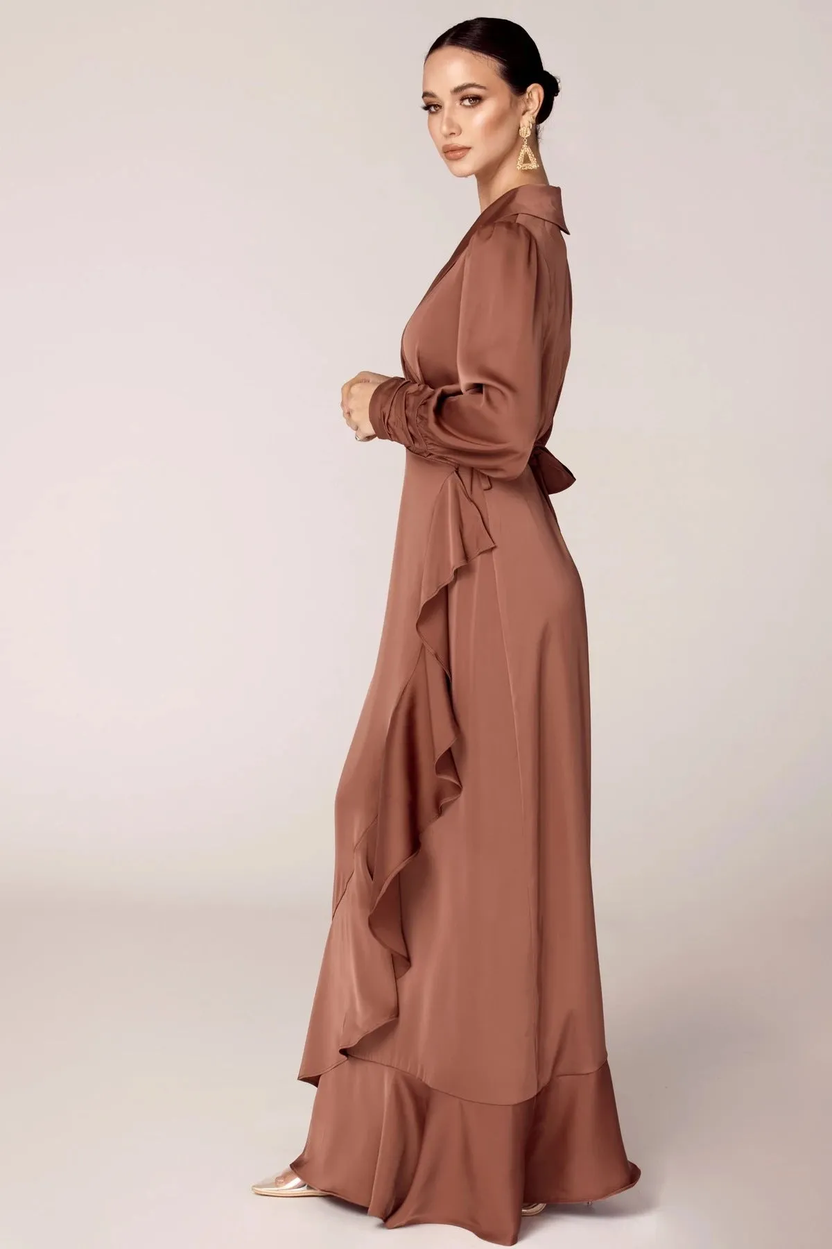 Solid Color Irregular Ruffle Tie Long Dress