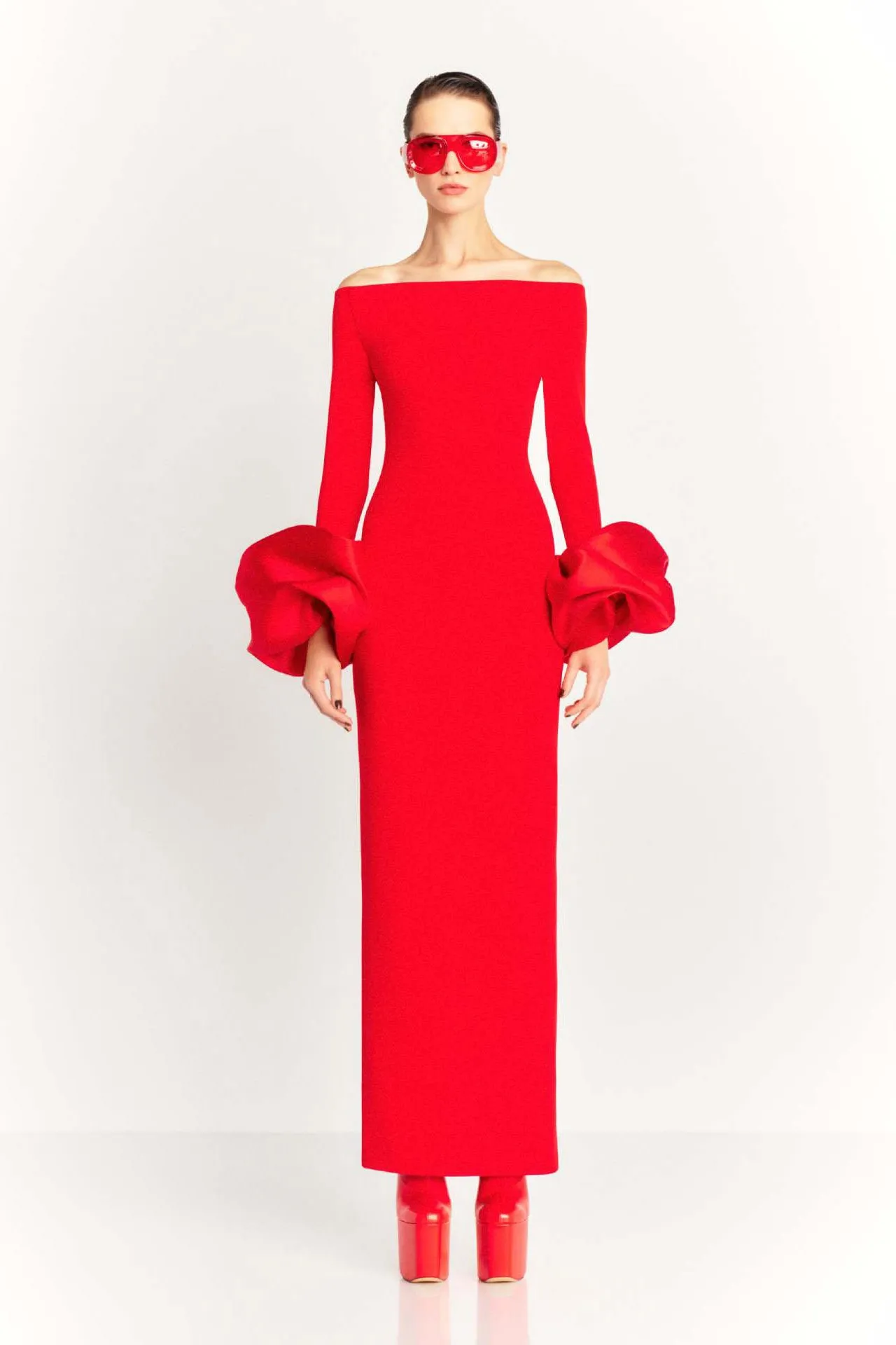 Solid Color Lantern Sleeve Dress
