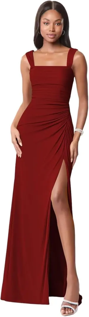 Square Neck Bridesmaid Dresses with Slit 2025 Long Chiffon Formal Wedding Guest Dress Hi010