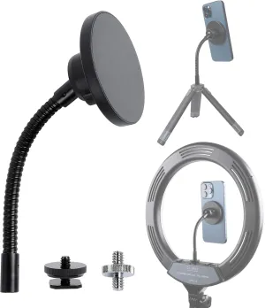 Super Magnetic Phone Holder for Ring Light and Tripod Stand with 1/4'' and Hot Shoe Adapter, Flexible Cell Phone Tripod Mount Adapter for MagSafe iPhone 15 14 13 12 Series