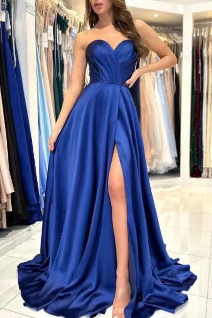 Sweetheart Classy Long Royal Blue Sleeveless Prom Dresses With Split Online
