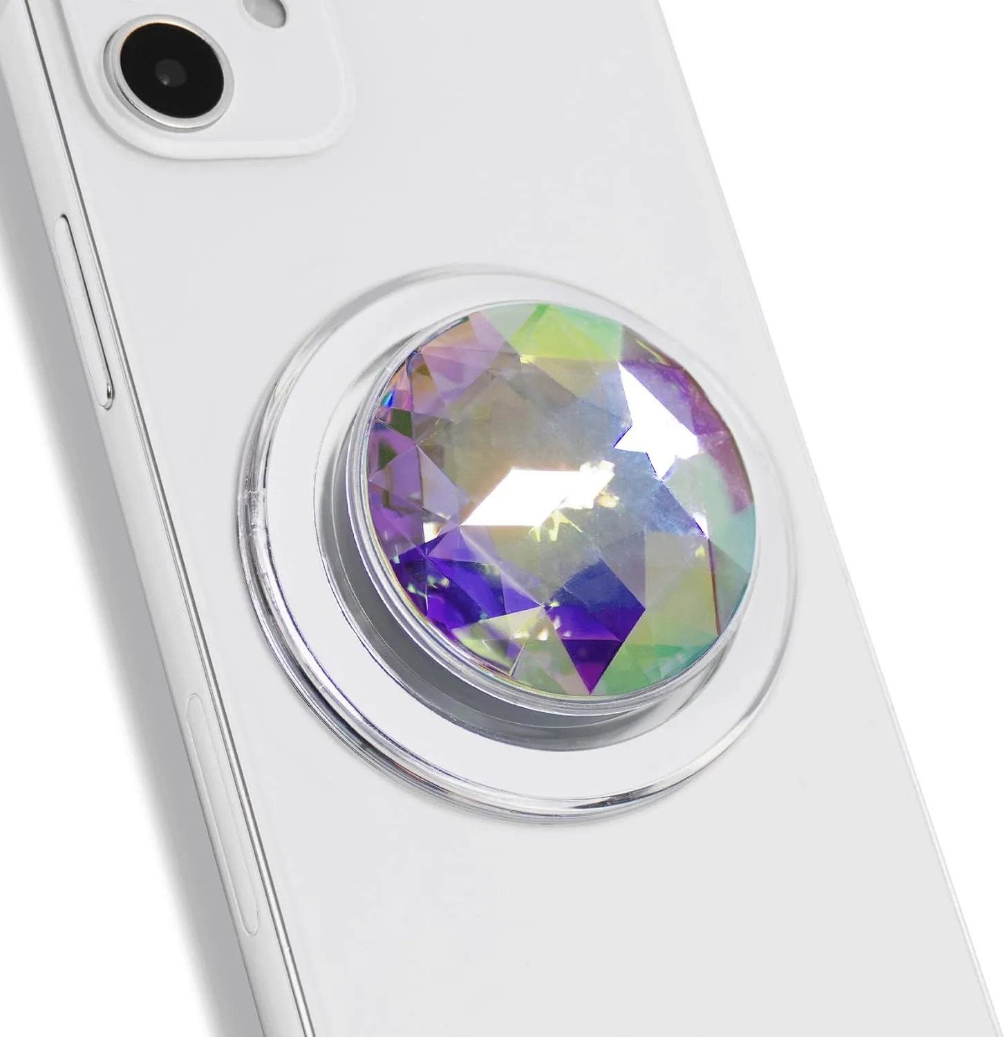Synthetic Cubic Zirconia Phone Grip  MagSafe Compatible, Elegant and Durable, Magnetic Grip and Stand for iPhone (Rainbow)