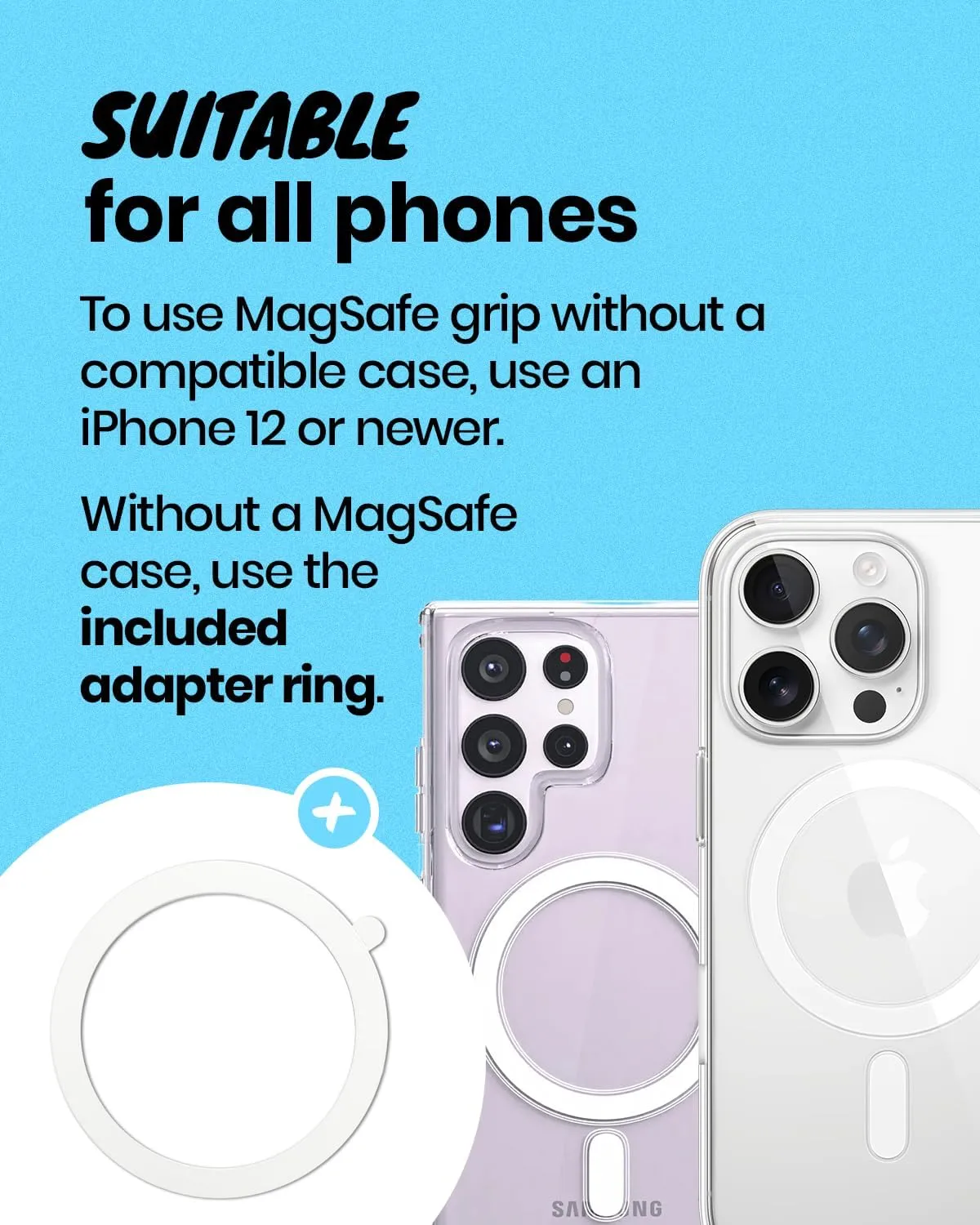Synthetic Cubic Zirconia Phone Grip  MagSafe Compatible, Elegant and Durable, Magnetic Grip and Stand for iPhone (Rainbow)