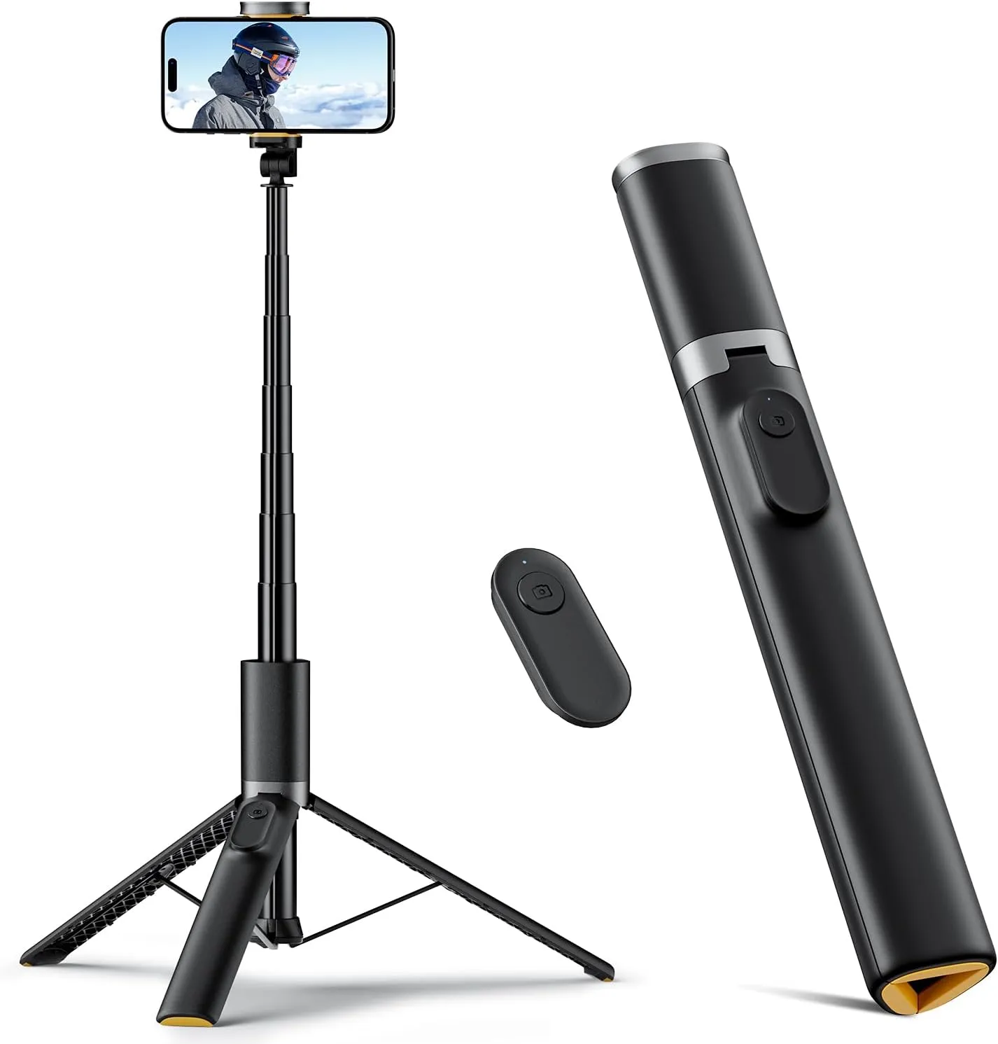 TODI 63" Cell Phone Selfie Stick Tripod, Portable Tripod for iPhone with Wireless Remote, Extendable Smartphone Stand, All-in-1, Compatible with iPhone/Android