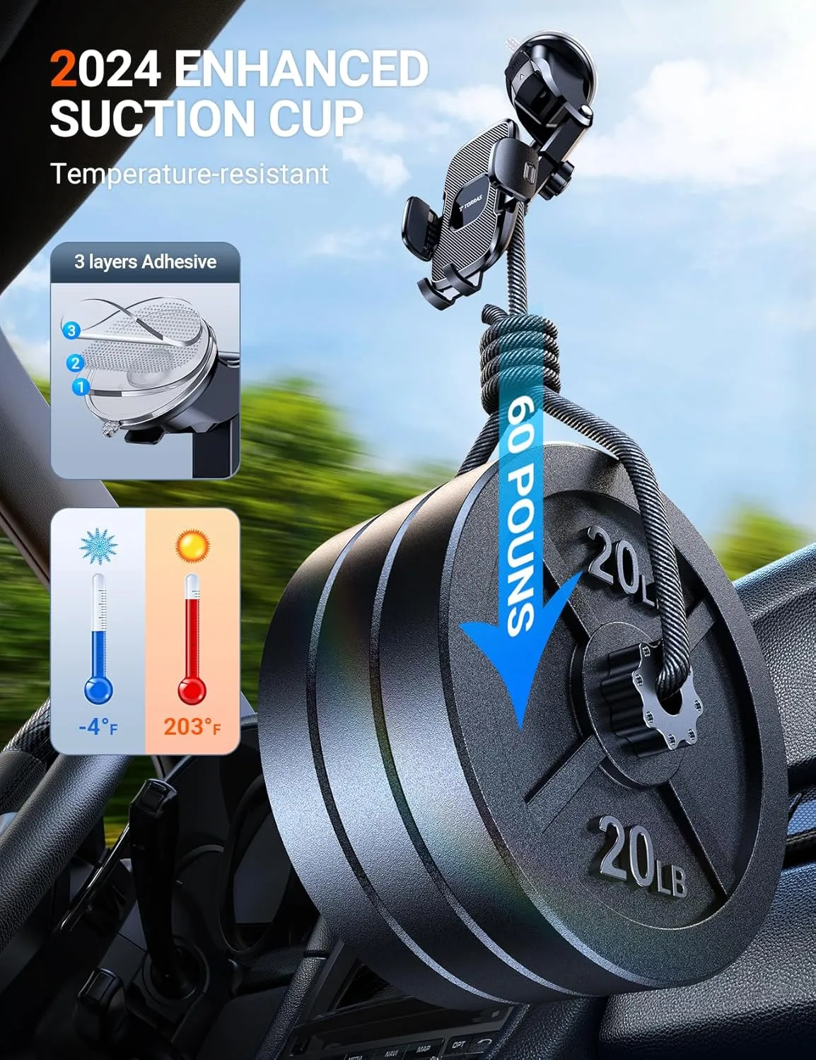 TORRAS [Ultra-Durable Cell Phone Holder for Car, Universal Mount Dashboard Windshield Vent Compatible with iPhone 16 15 14 13 12 Pro Max, Samsung Galaxy S23  Ultra S10 Note Plus