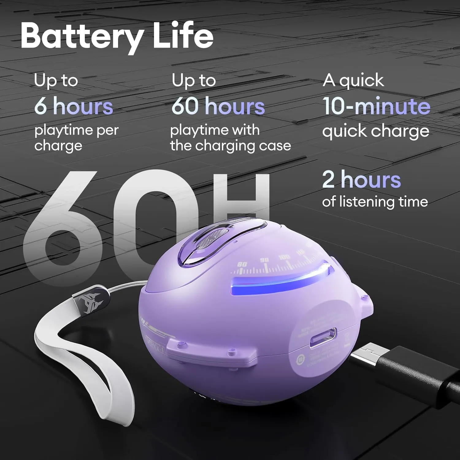 Transformers Wireless Earbuds Bluetooth 5.4 Open Ear Earbuds Sport Headphones Over The Ear Earphones with Ear Hooks,60H Playtime,IPX5 Waterproof,Dual Mic Clear Call,for Running Workout TF-T07(Lilac)