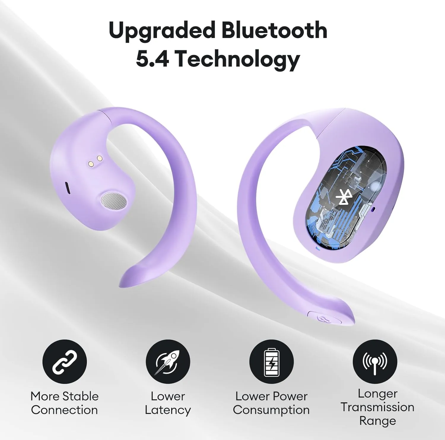 Transformers Wireless Earbuds Bluetooth 5.4 Open Ear Earbuds Sport Headphones Over The Ear Earphones with Ear Hooks,60H Playtime,IPX5 Waterproof,Dual Mic Clear Call,for Running Workout TF-T07(Lilac)
