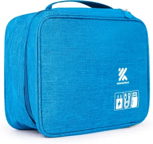 Travel Cable Organizer Bag for Adapters, Cords, and Phone, Mobile Device, Gaming, and Tech Accessories, Waterproof Compact and Portable Storage for Audio and Visual Cabling (Sky Blue)