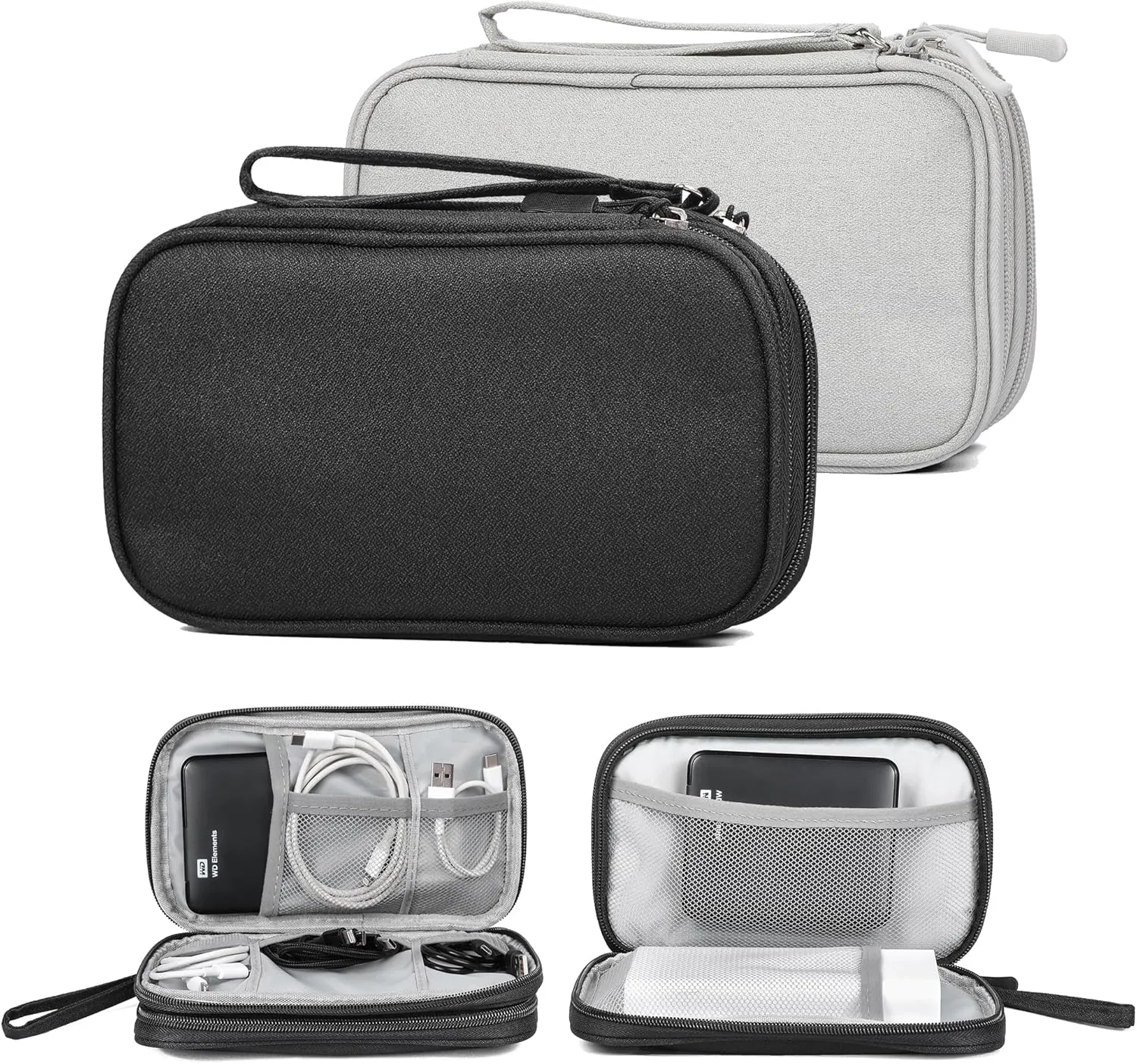 Travel Cable Organizer Double Layer with Smooth Coating Zipper,Cable Organizer Bag Electronic Accessroies Shockproof and Impact-Protective for Hard Drives,Cables,Charger,USB Card