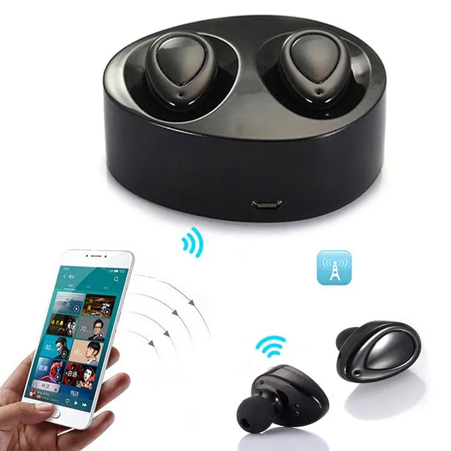 True Wireless Bluetooth Free Stereo Earbuds Twin Headset w/ Rechargeable Base