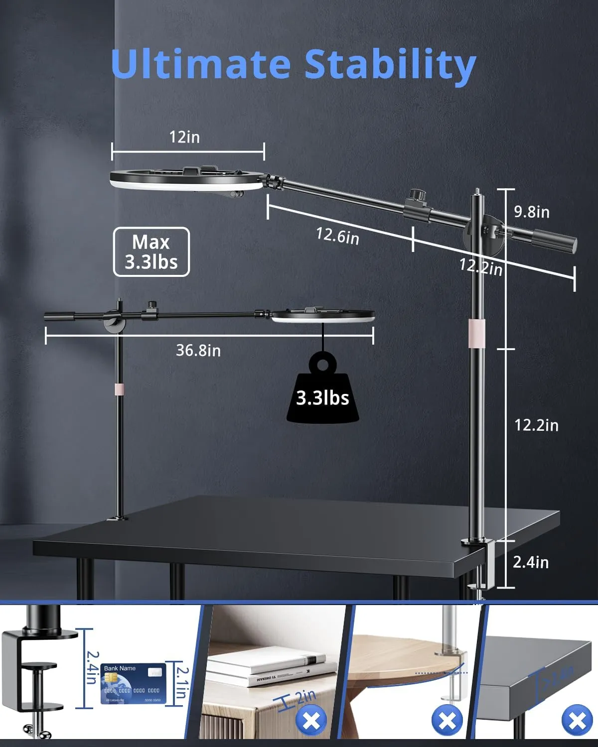 UBeesize 12" Ring Light with Overhead Phone Mount, LED Ring Light with Phone Holder and Stand, Desk Light Ring for iPhone,Cameras, Selfie Light for Live Streaming,Video Recording, Content Creation