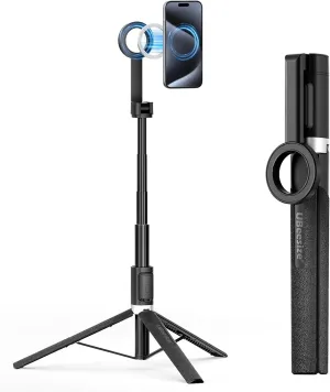 UBeesize Magnetic Tripod for iPhone with Remote, 64 Extendable Phone Stand for Video Recording/Vlogging, N52 Strong Holder for iPhone 12-15/Android, Portable Travel Selfie Stick Tripod(Black)
