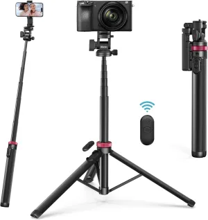 ULANZI MT-78 Extendable Selfie Stick Tripod, 72.83" with 2-in-1 Phone Clip, 360 Ball Head, Cold Shoe for iPhone, Sony, Canon