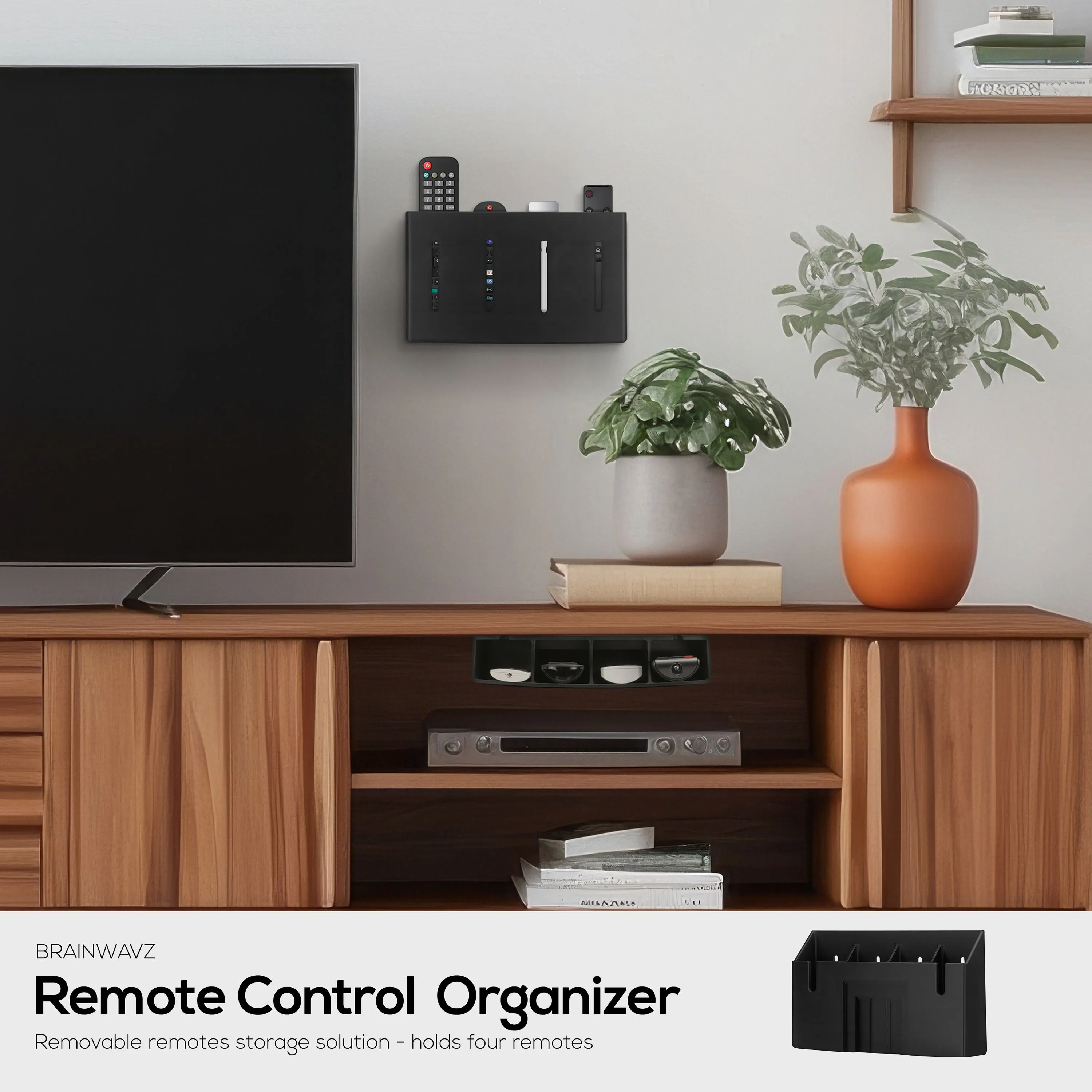 Universal Remote Control Holder  Removable Wall & Under-Desk Mount for TV, DVD, Streaming, AC Remotes & More  Space-Saving Organizer
