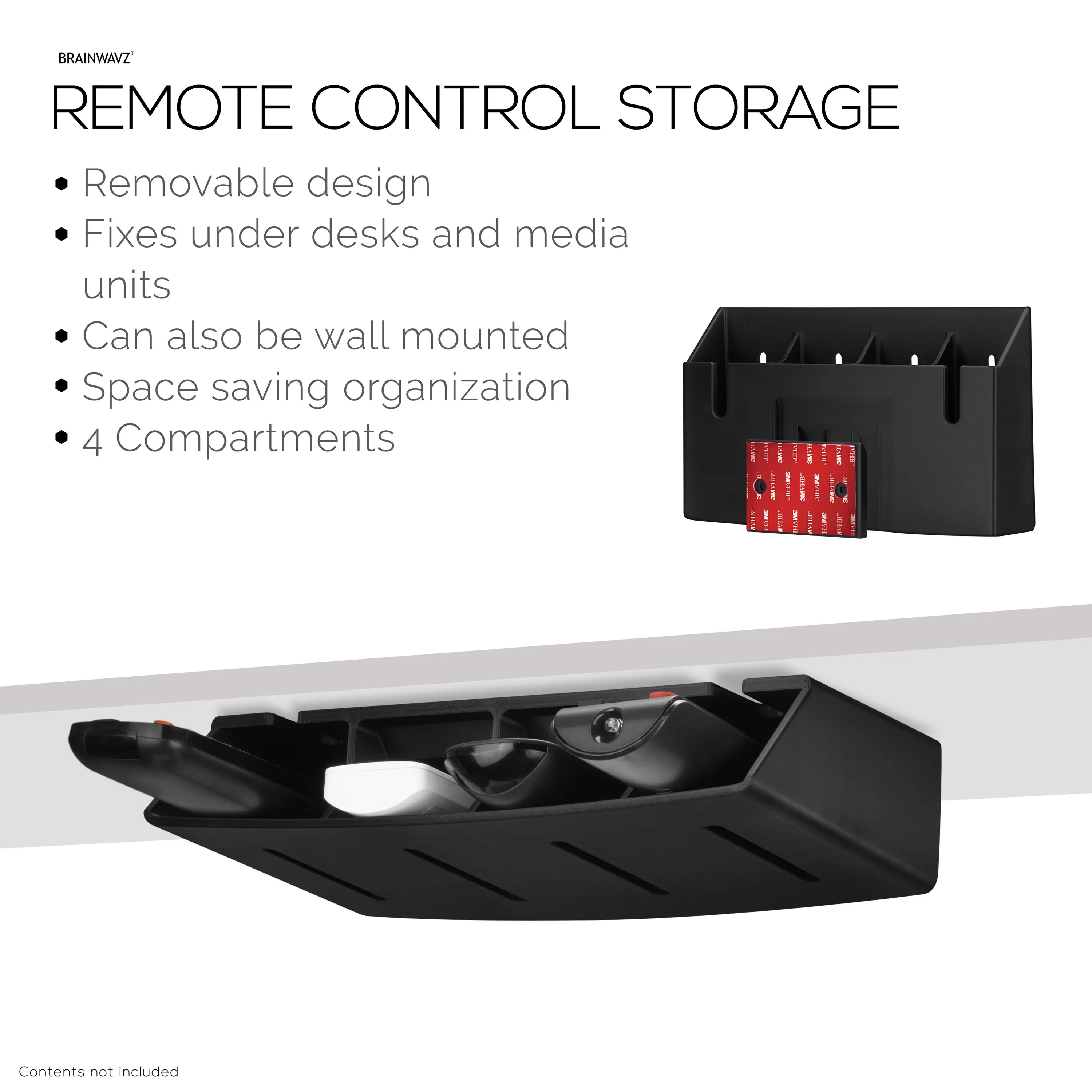 Universal Remote Control Holder  Removable Wall & Under-Desk Mount for TV, DVD, Streaming, AC Remotes & More  Space-Saving Organizer