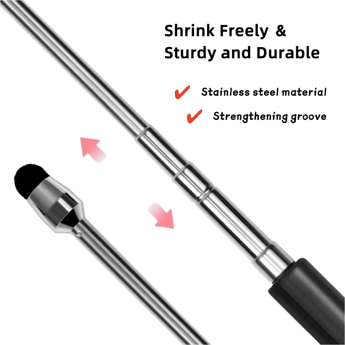 Universal Telescopic Stylus Pen for Touch Screens,Retractable Pointer Stick & Stylus with Special Flocking Tip,Extendable High Precision & Soft, Stylus Pen for Touch Screens (White)