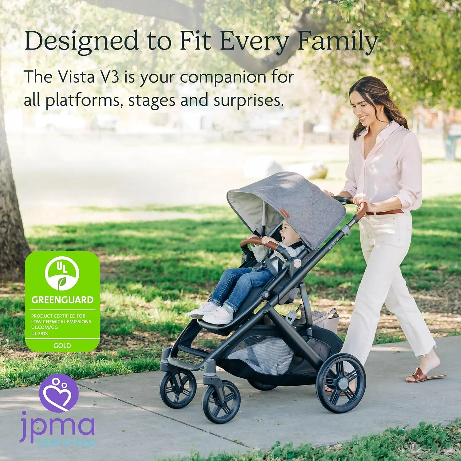 UPPAbaby Vista V3 Stroller - Full Size Single to Double Stroller System - Child Seat, Bug Shield, Rain Cover and Storage Bag Included -
