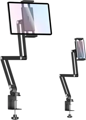 Urmust Tablet Holder Mount with Extendable Arm, Multi-Node Adjustable for 4.9-13" iPad Pro, Air, Galaxy Tab, Kindle Fire, Switch - Universal Tablet Stand for Bed, Desk & Work