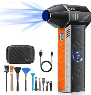 UZI Compressed Air Duster 150000RPM Electric Air Duster for Cleaning PC&Keyboard, 4 Speeds Adjustable Rechargeable Cordless Jet Dry Blower Air Blower for Home and Car,Outdoors,etc(Black Orange)