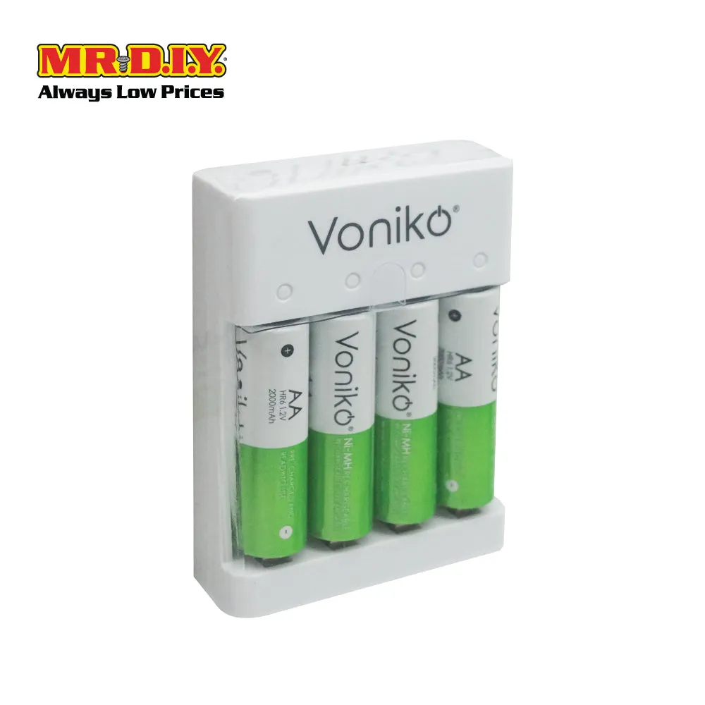 VONIKO USB Rechargeable Auto Power Cut Off Battery with Charger HR6 1.2V AA Set 2000mAh (4 x AA)
